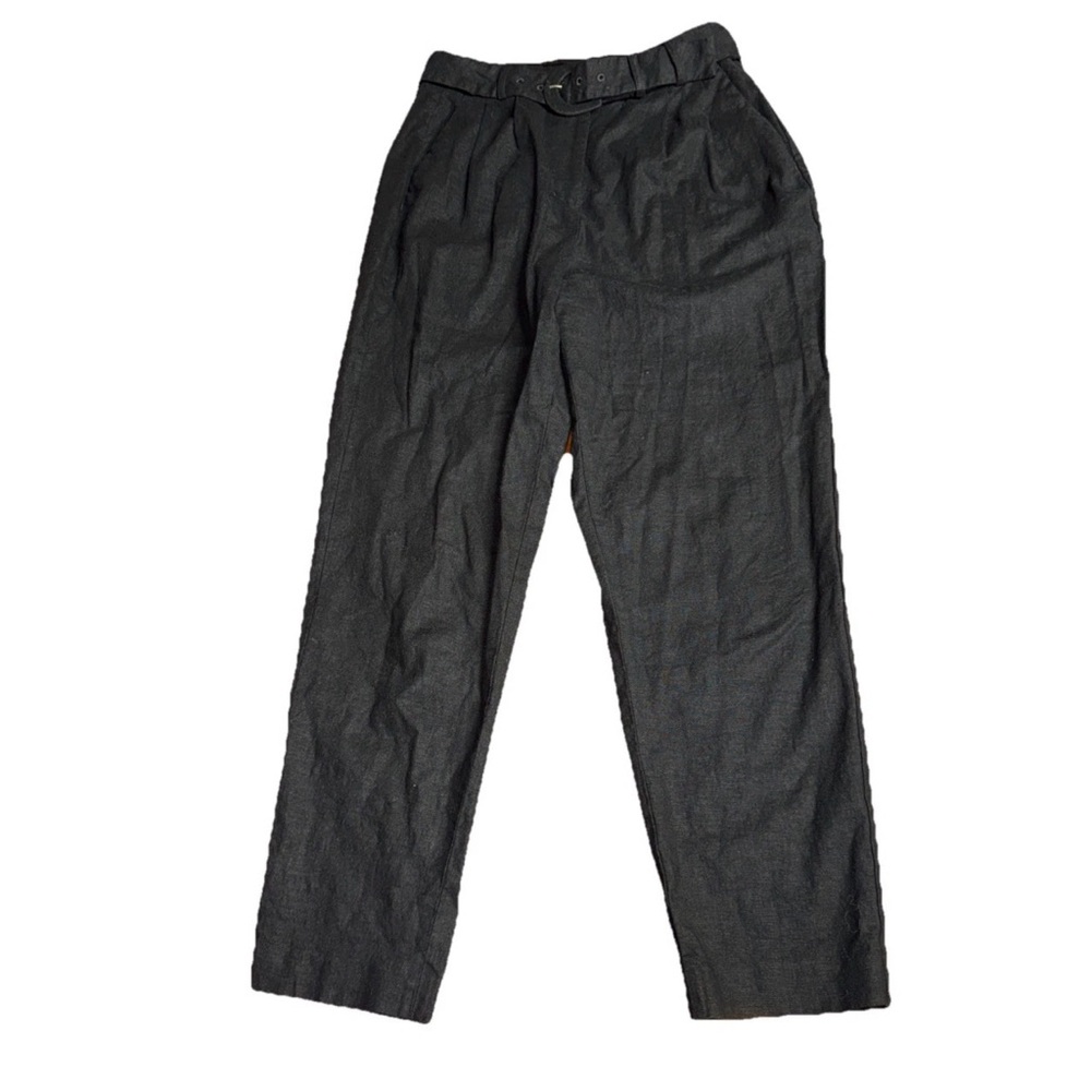 Express Black Linen Blend Sz 4 Belt Hook And Loop Button Ankle Super High Rise